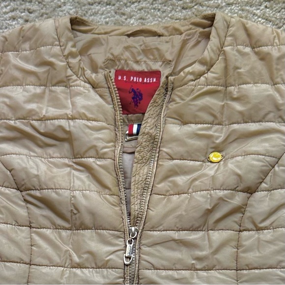 U.S. Polo Assn. Beige Quilted Puffer Jacket Women’s Size M – Patchwork Back - Picture 7 of 7